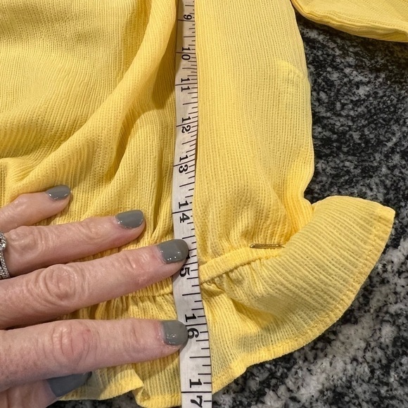 Guess Long Sleeve Delicate Smock Waist Off the Shoulder Yellow Top - Picture 9 of 12